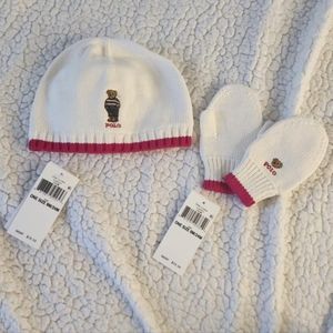 Polo Ralph Lauren Toddler Hat and Mittens In Classics Cream - NWT